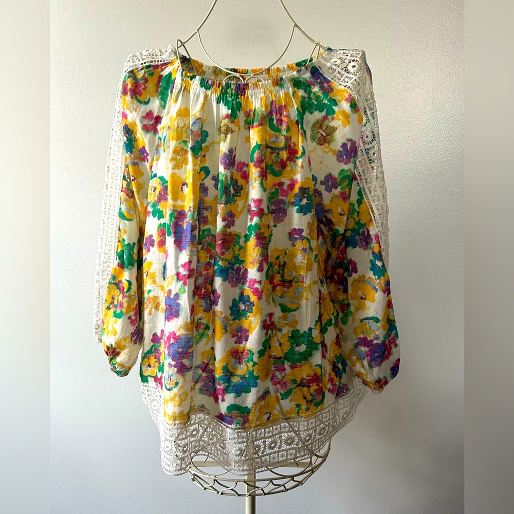 Floral Lace Trim Women's Top
